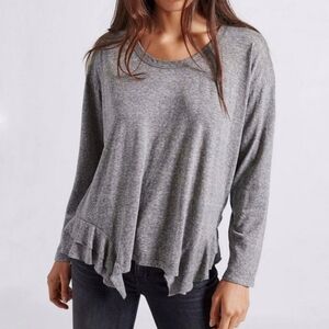 Current Elliott Tier Long Sleeve Top in Heather Grey Jersey - SMALL
